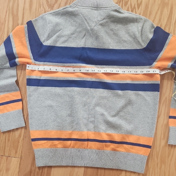 Tommy Hilfiger Men's Zip-Up Gray Sweater with Blue and Orange Stripes Large - Picture 11 of 17